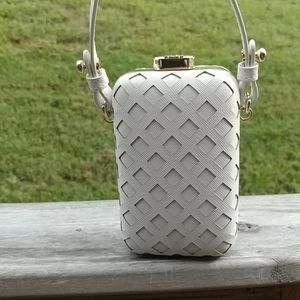 Tory Burch white leather hard case purse